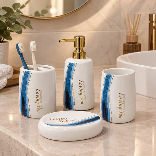 White & Blue Bathroom Set (4pcs)
