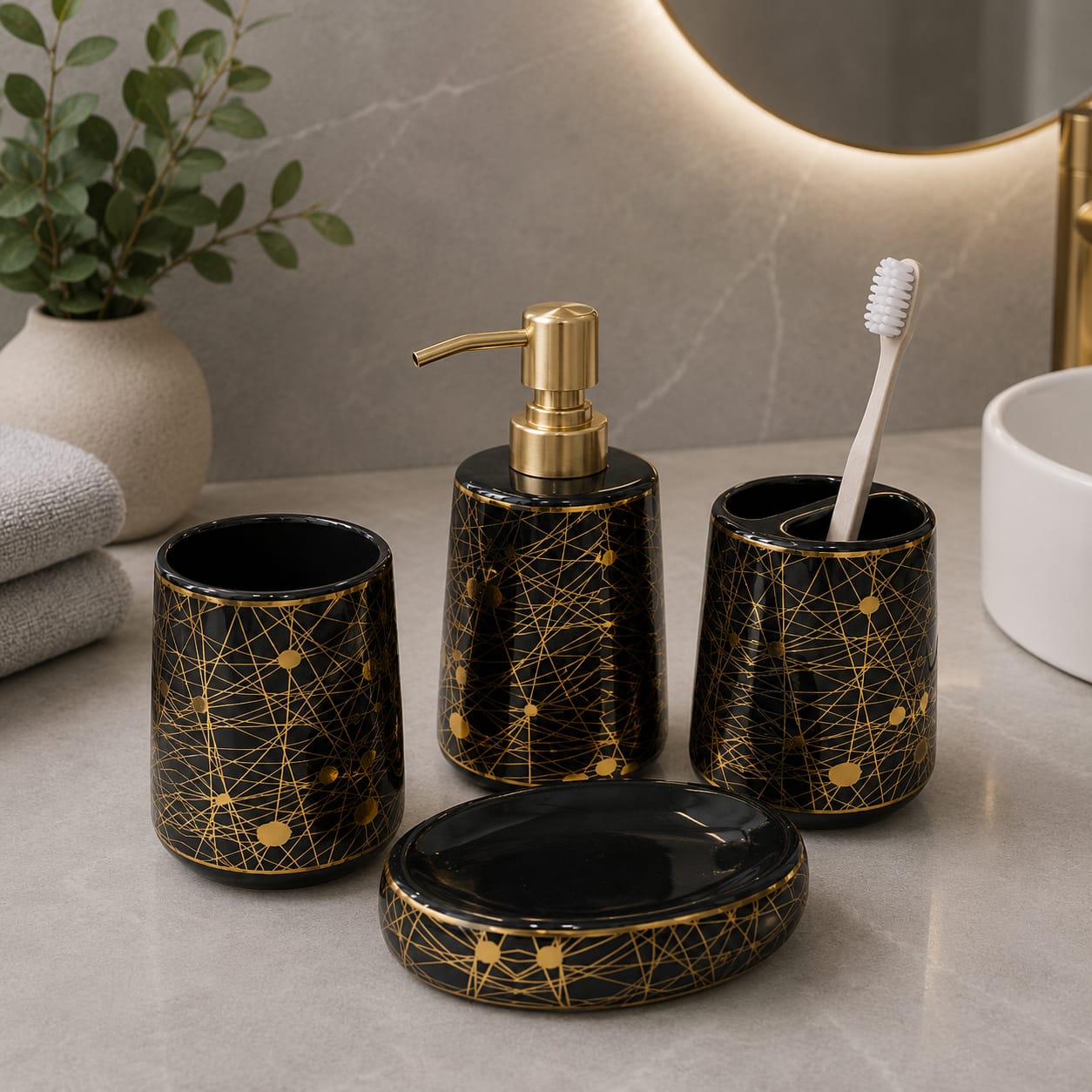 Black & Navy Bathroom Set (4pcs)