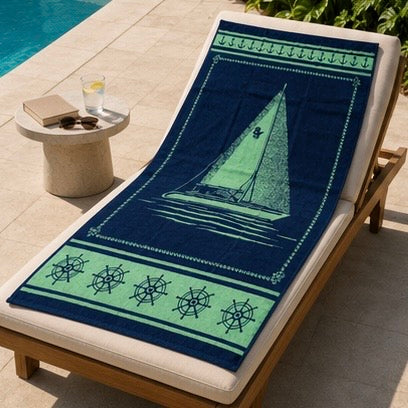 Green Boat Cotton Beach Towel (85x160cm)