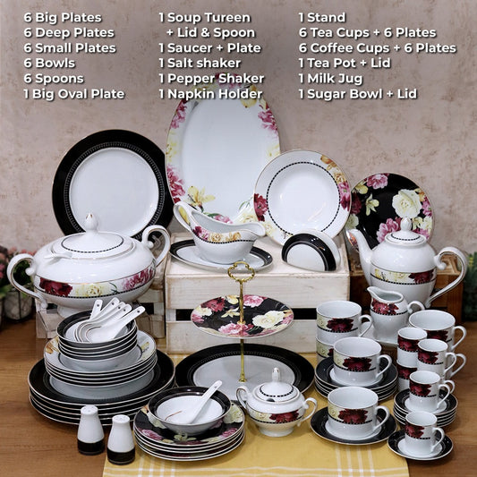 Black Flowers Full Kitchenware Set (72pcs)