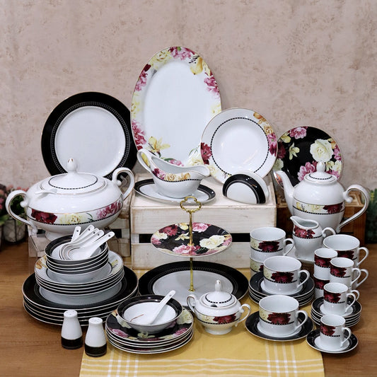Black Flowers Full Kitchenware Set (72pcs)