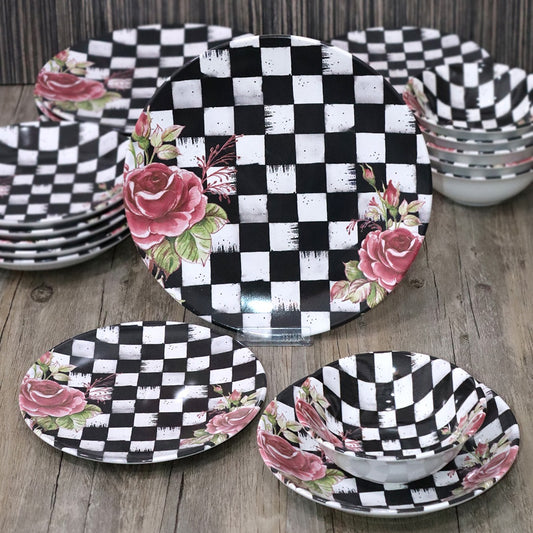 Black Squares Porcelain Kitchenware Set (24pcs)