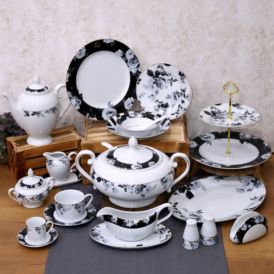 Black & White Flower Full Kitchenware Set (72pcs)