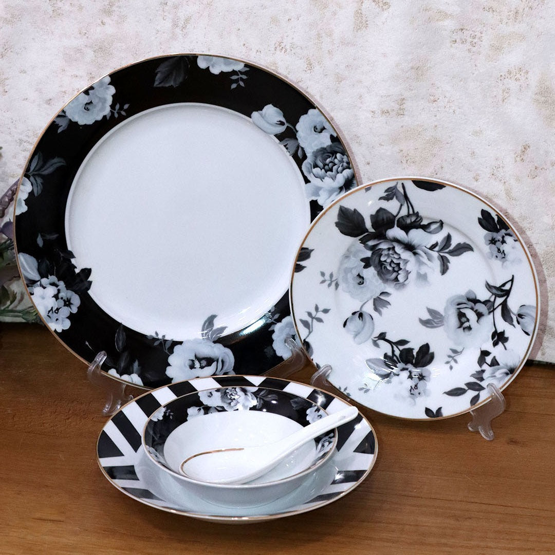 Black & White Flower Full Kitchenware Set (72pcs)