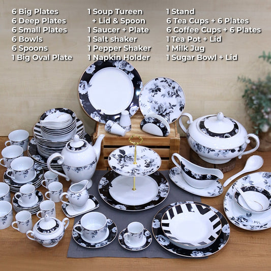 Black & White Flower Full Kitchenware Set (72pcs)