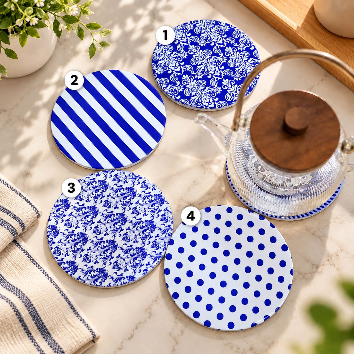 Ceramic Navy & White Coasters
