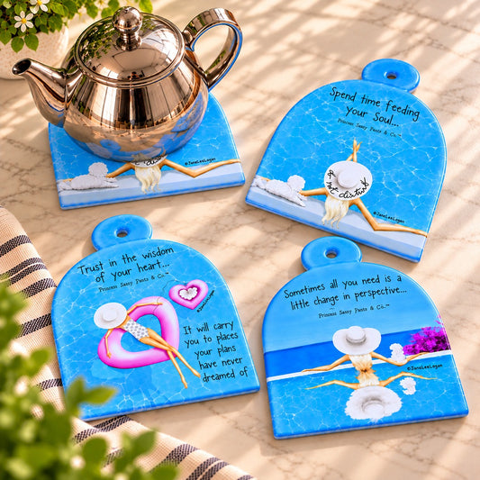 Ceramic Pool Quote Coasters & Wall Decor