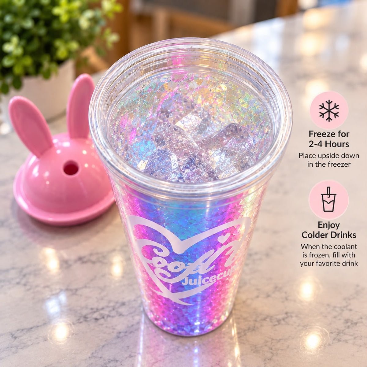 Bunny Frosty Plastic Cup with Straw 500ml