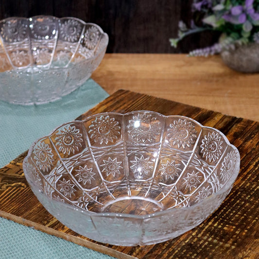 Glass Flower Big Bowls Set (2pcs)
