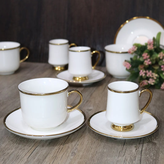 Gold Top Porcelain Cups & Saucers Set (6pcs)