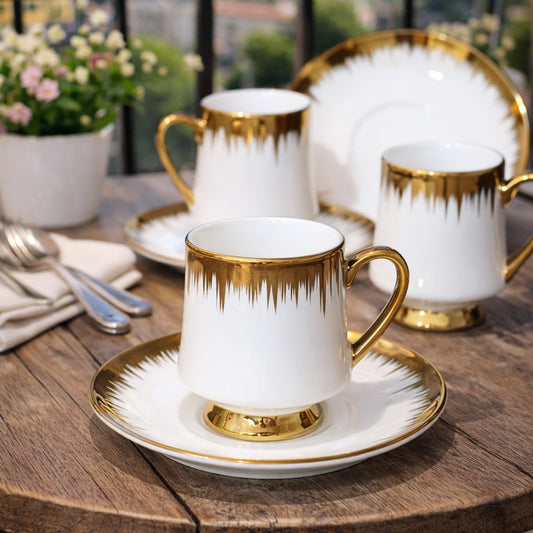 Gold Lines Porcelain Coffee Cups Set (6pcs)