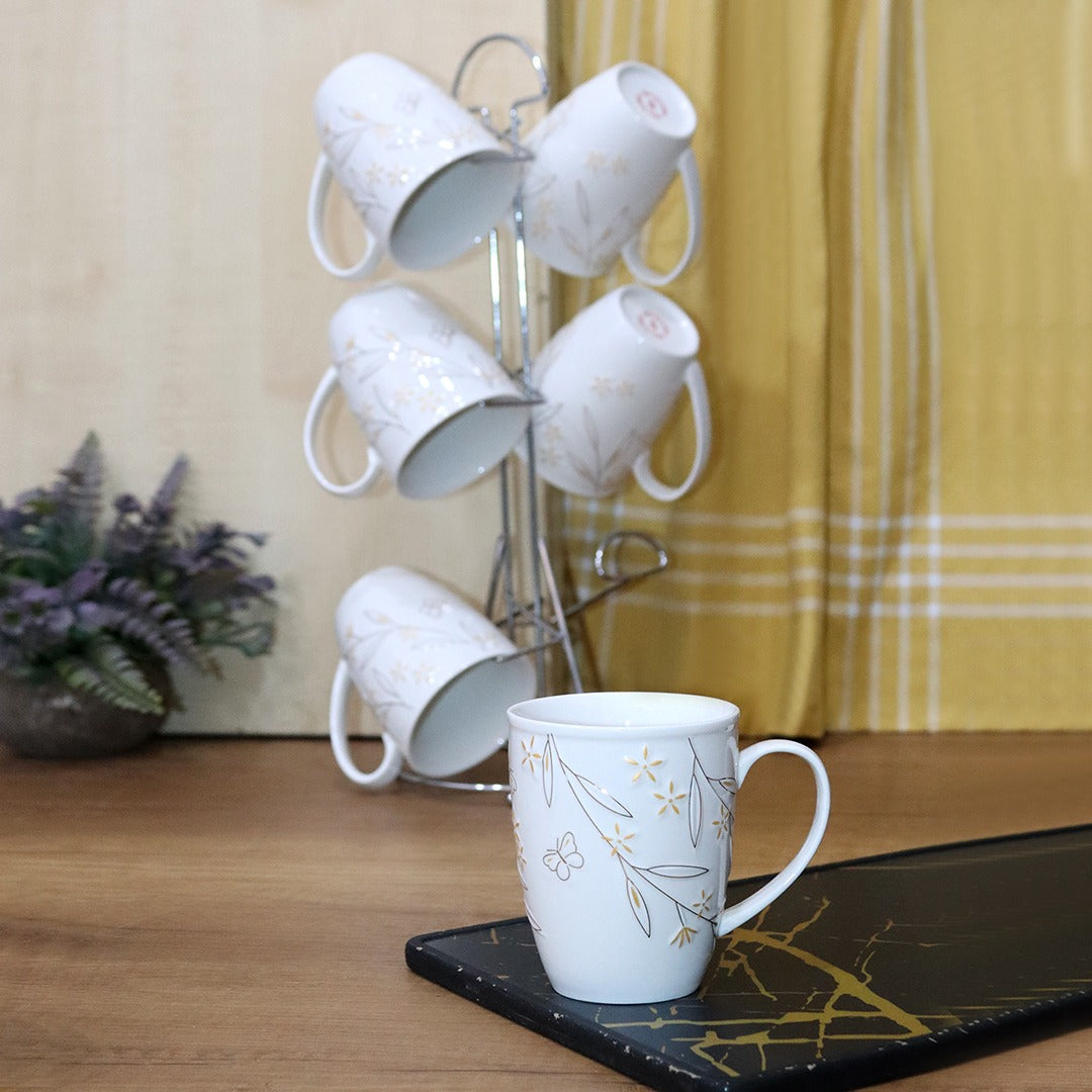 Golden Butterfly Porcelain Mugs with Stand