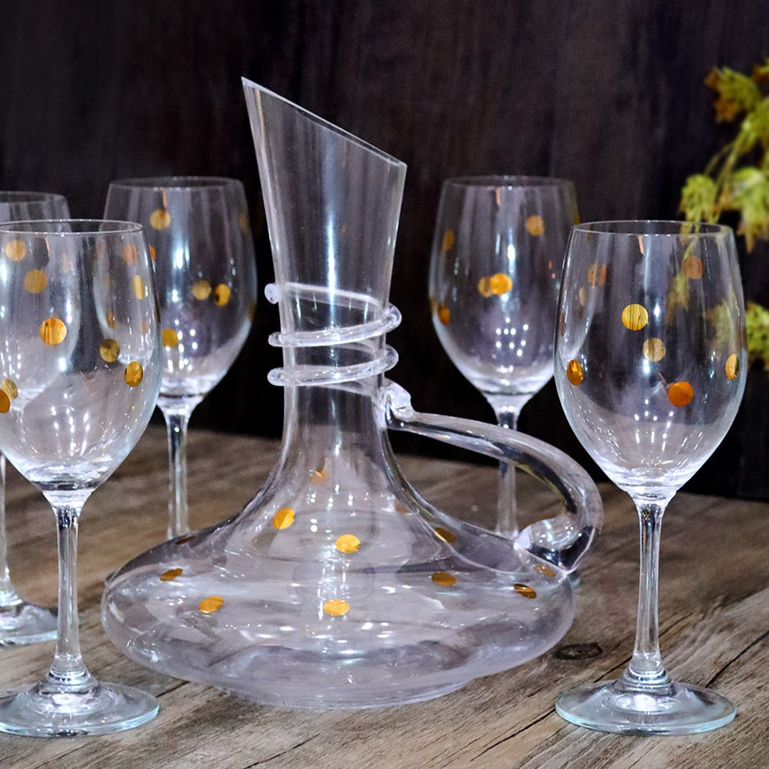 Golden Dots Glass Cups & Pitcher Set (7pcs)