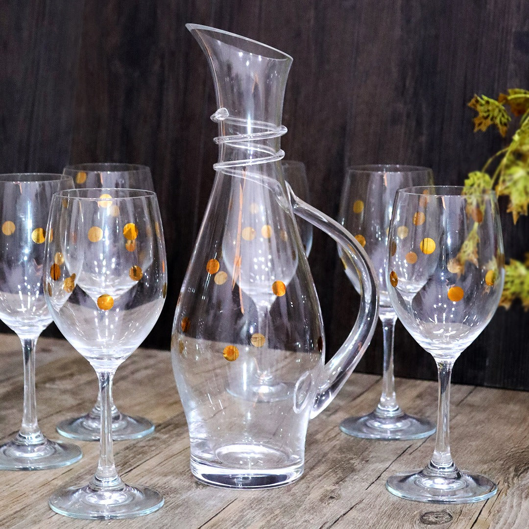 Golden Dots Glass Cups & Pitcher Set (7pcs)