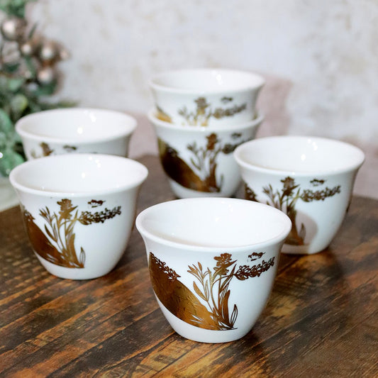 Golden Flower Porcelain Coffee Cups Set (6pcs)