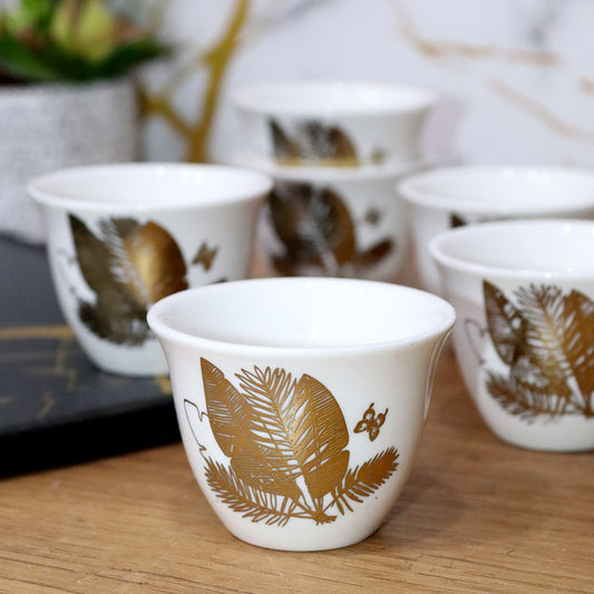 Golden Leaves Porcelain Coffee Cups Set (6pcs)