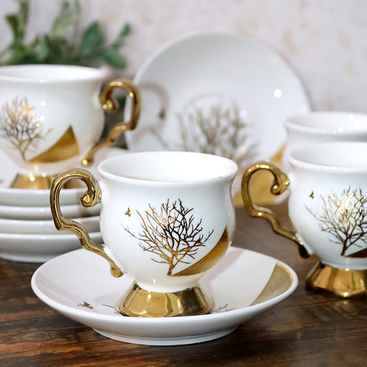 Golden Tree Porcelain Coffee Cups & Saucers Set (6pcs)