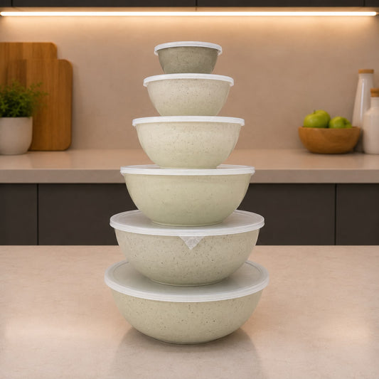 Gourmet Beige Plastic Bowls with Lids Set (6pcs)
