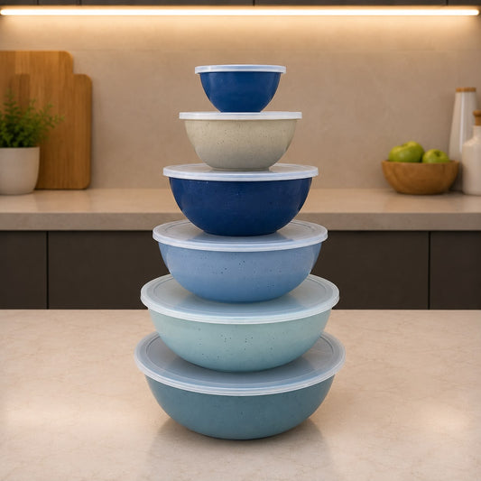 Gourmet Blue Plastic Bowls with Lids Set (6pcs)