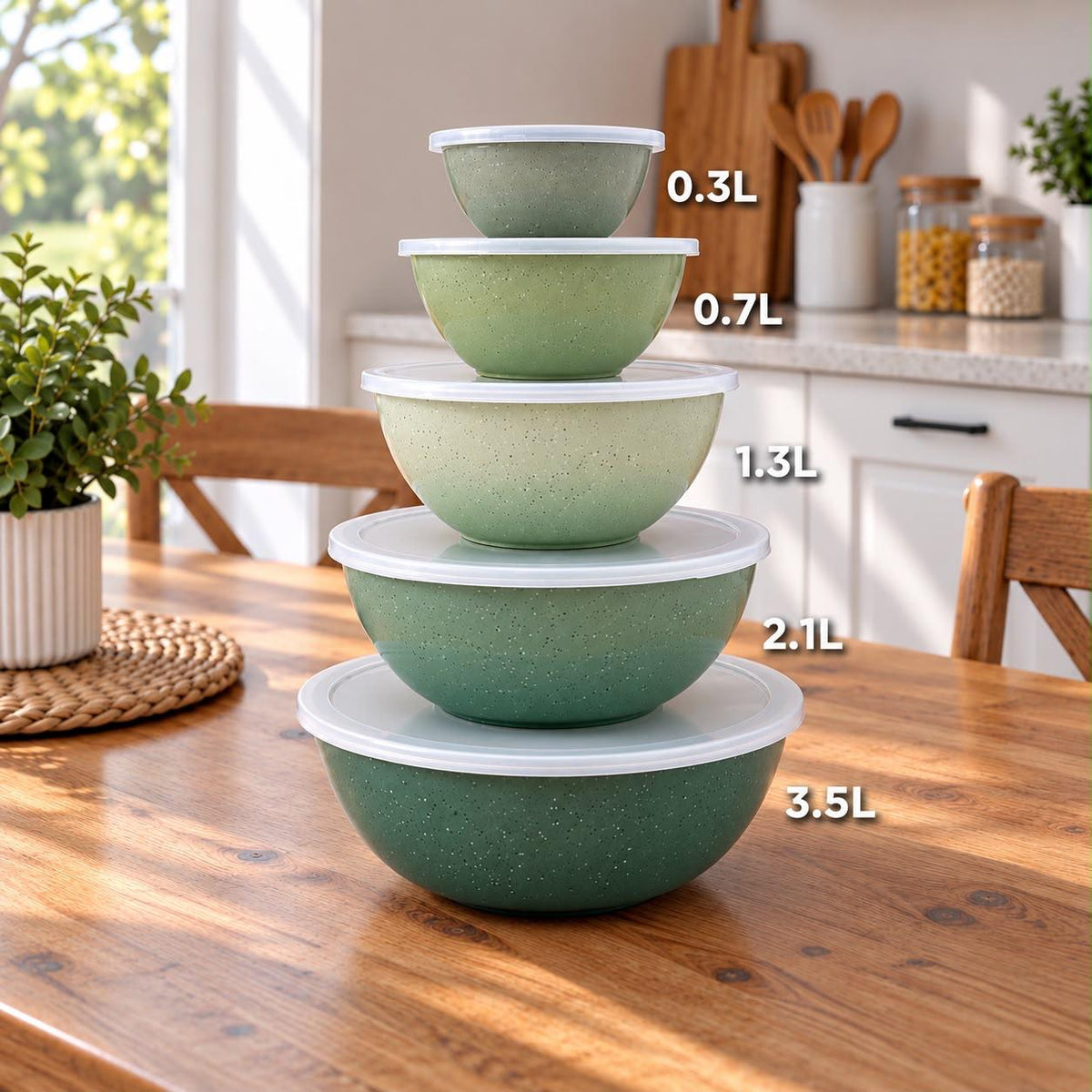 Gourmet Green Plastic Bowls with Lids Set (5pcs)