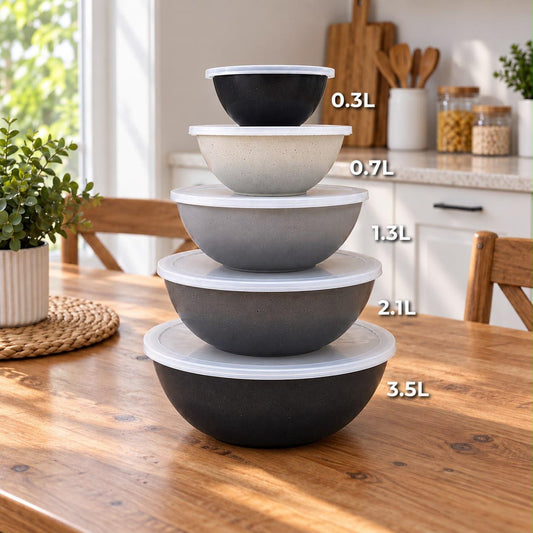 Gourmet Grey Plastic Bowls with Lids Set (5pcs)