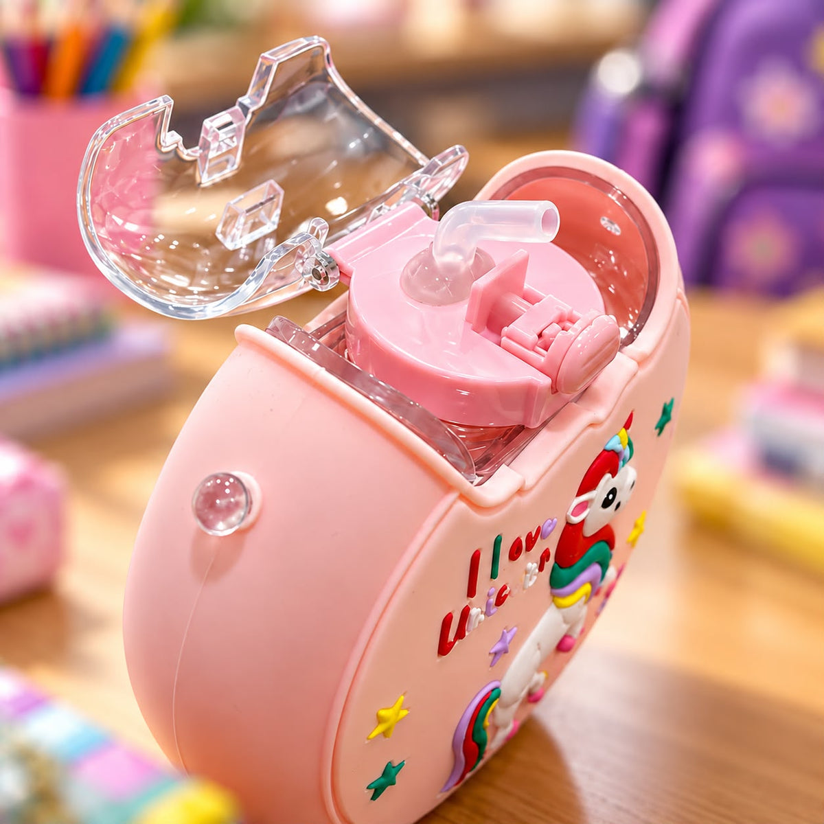 Unicorns Round Plastic Water Bottle 380ml