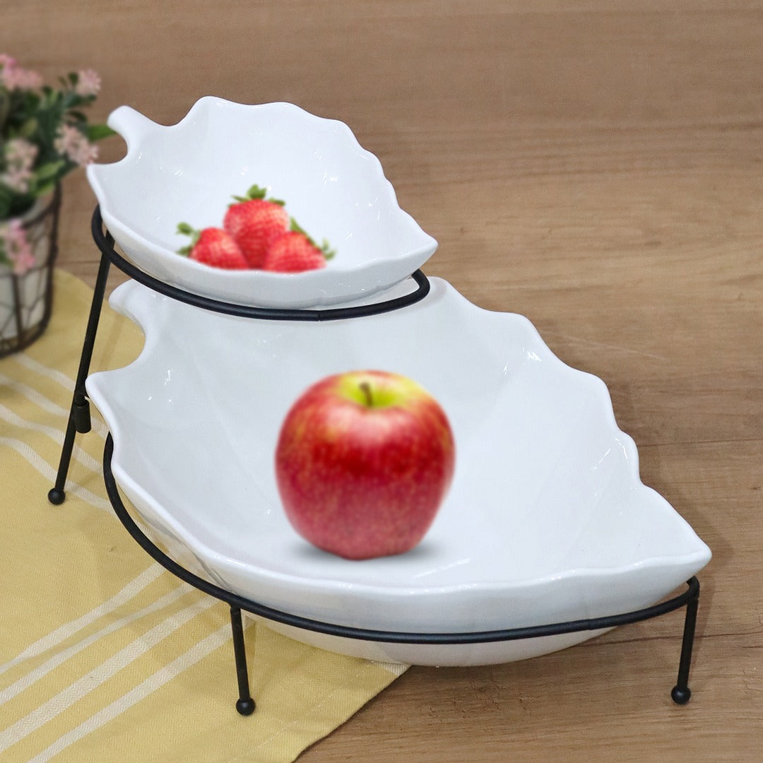 Porcelain Leaf Bowls Serving Set with Stand
