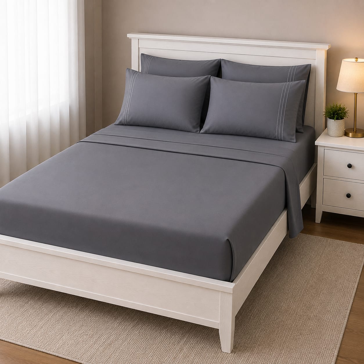100% Microfiber 6-Piece Dark Grey Full Bed Set