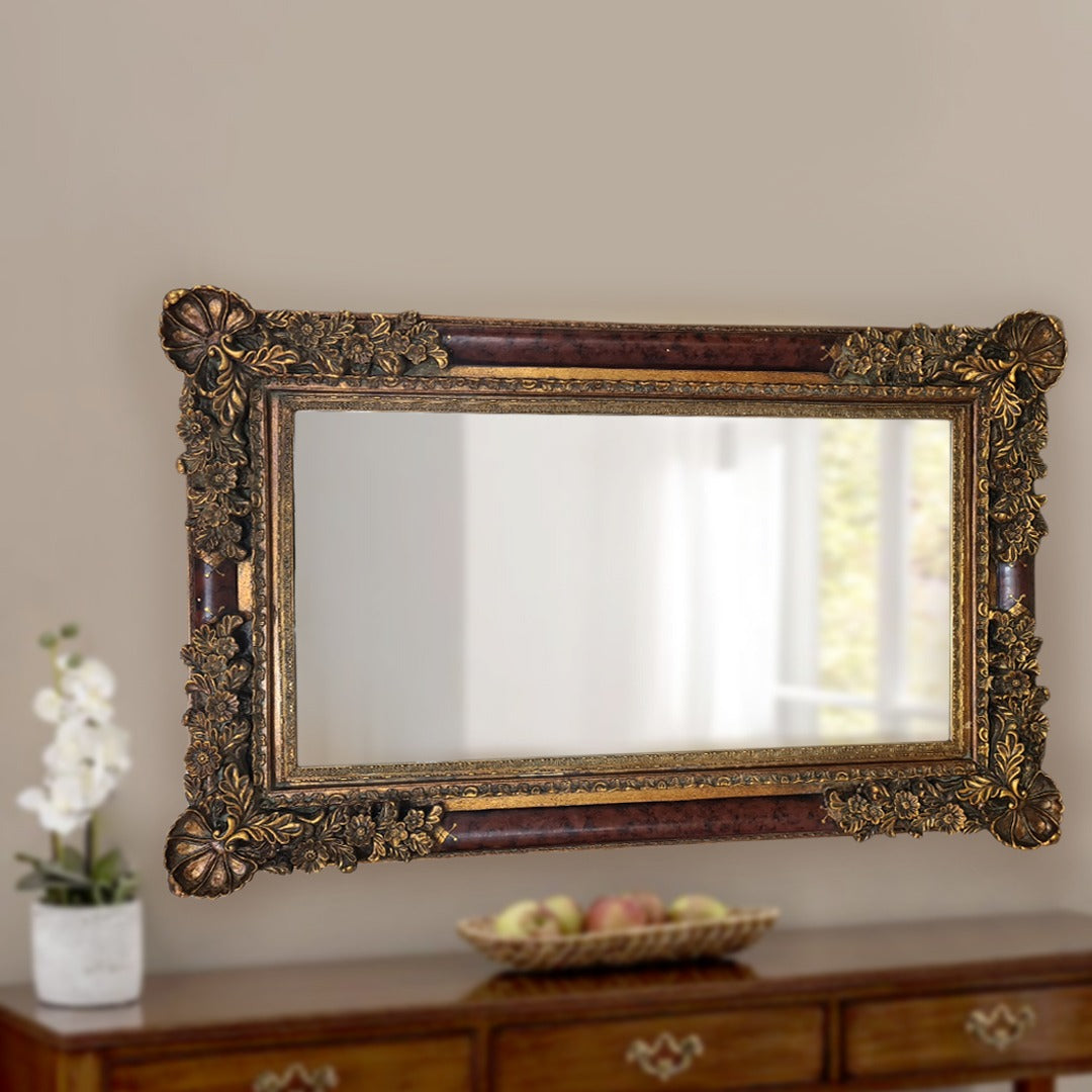 Gold Flowers Glass Mirror