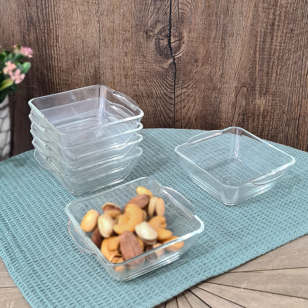 Glass Square Bowls with Handles Set (6pcs)