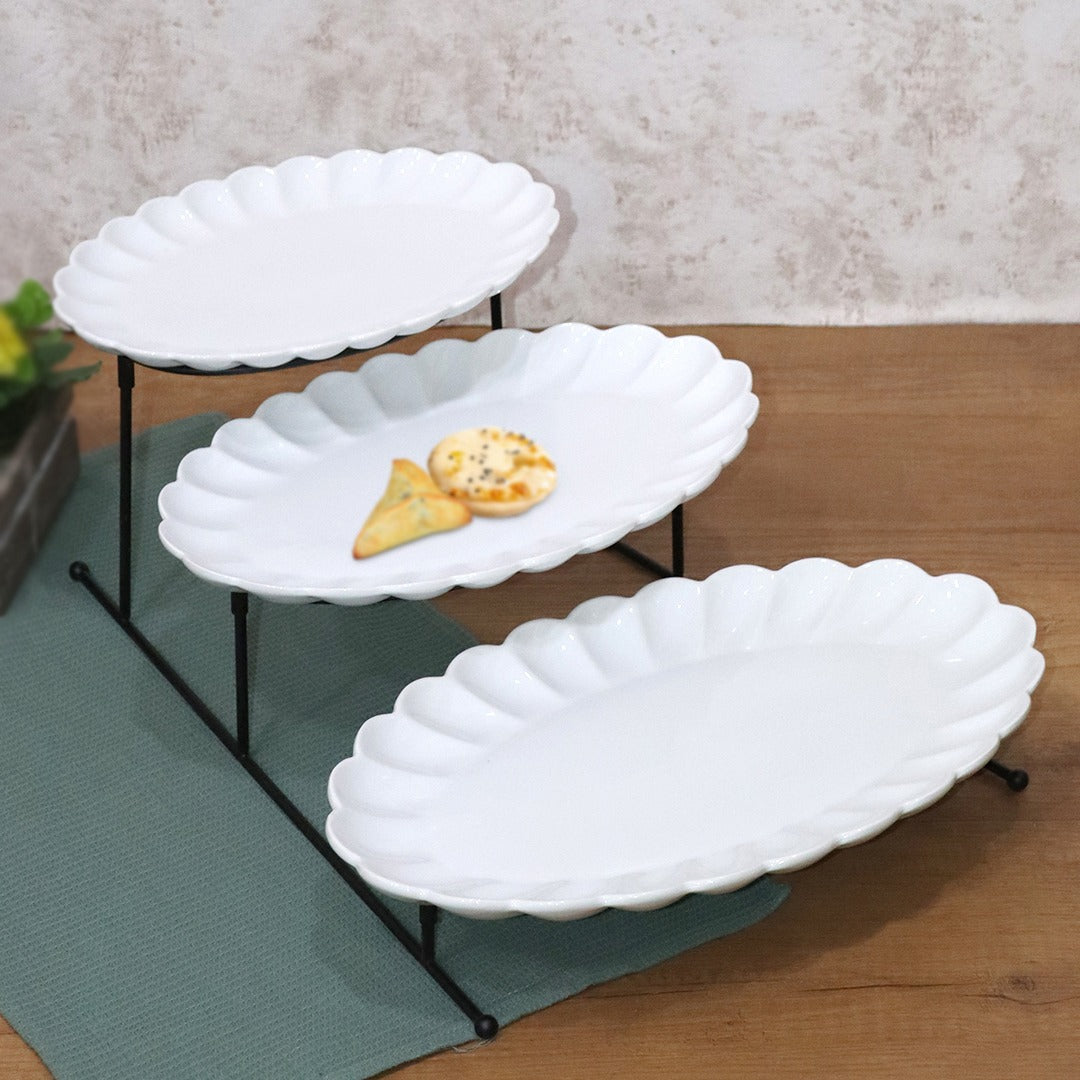 Porcelain Oval Curves Serving Set with Stand