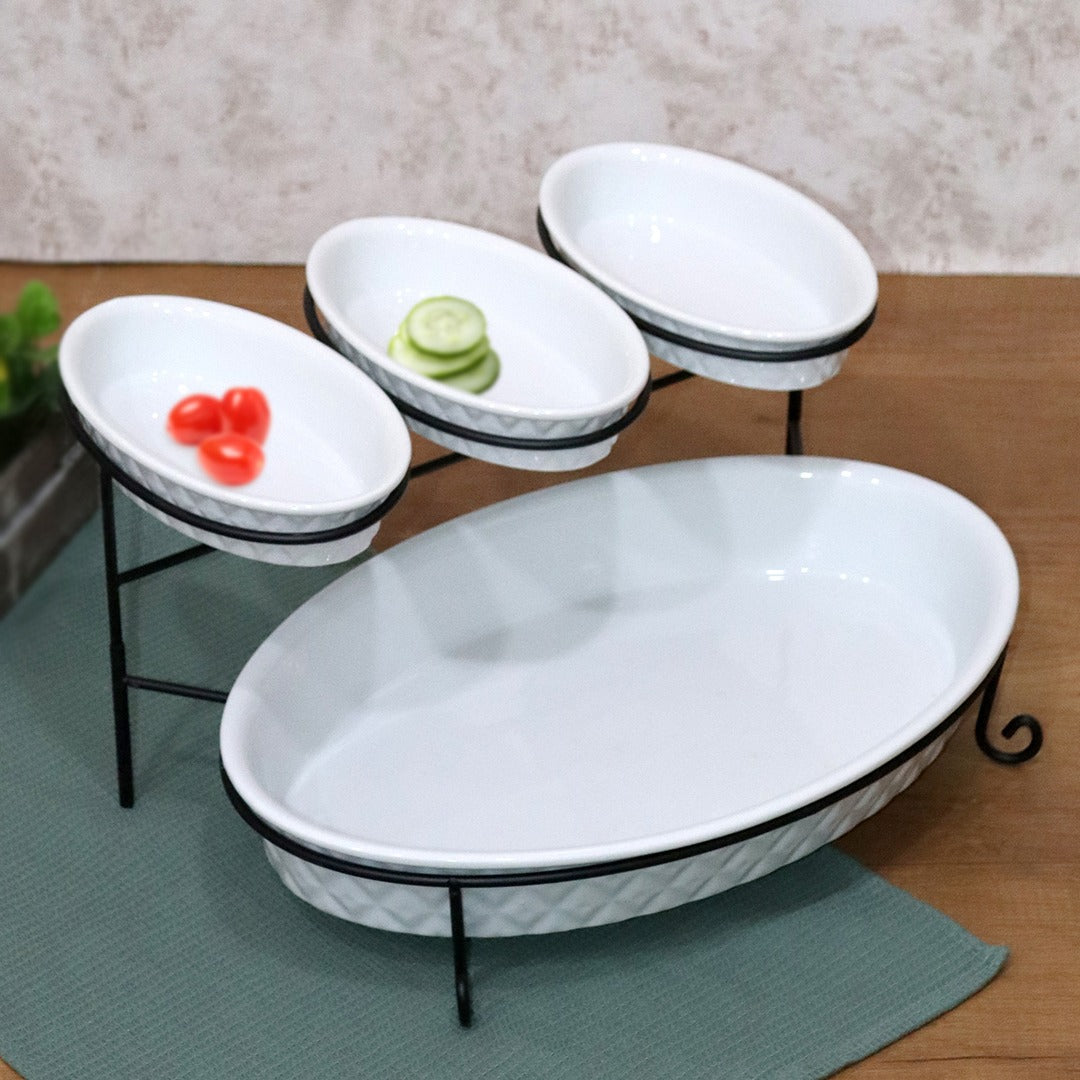 Porcelain Deep Oval Serving Set with Stand