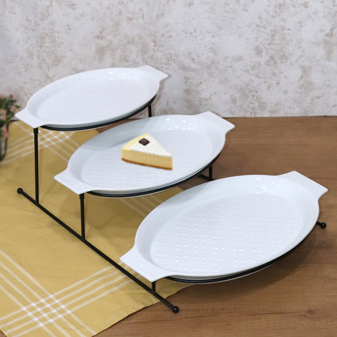 Porcelain Oval Handles Serving Set with Stand