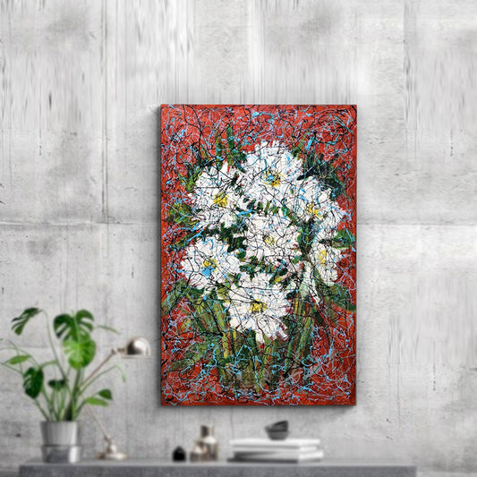 White Flowers Bouquet Handmade Oil Painting