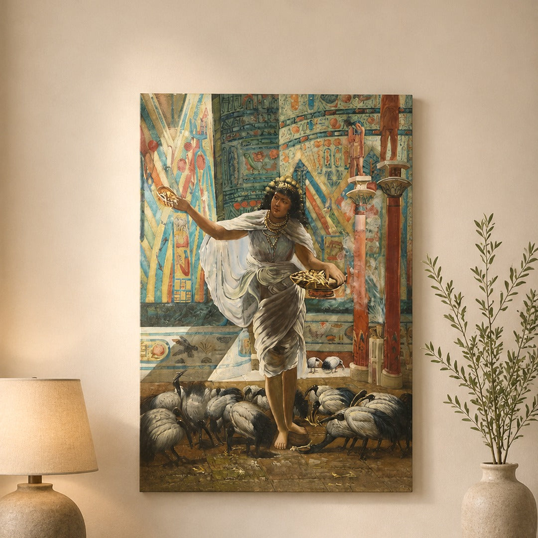 Bird Feeding Oil Painting