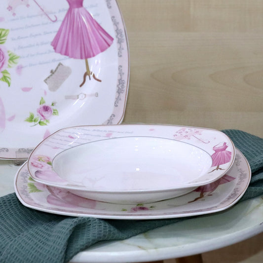 Pink Flowers Porcelain Plates Set