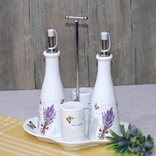 Pink Flowers Porcelain Bottles & Shakers Set