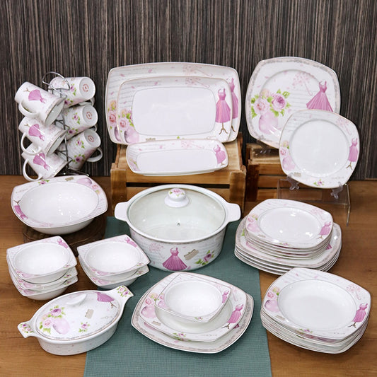 Pink Flowers Porcelain Kitchenware Set (39pcs)