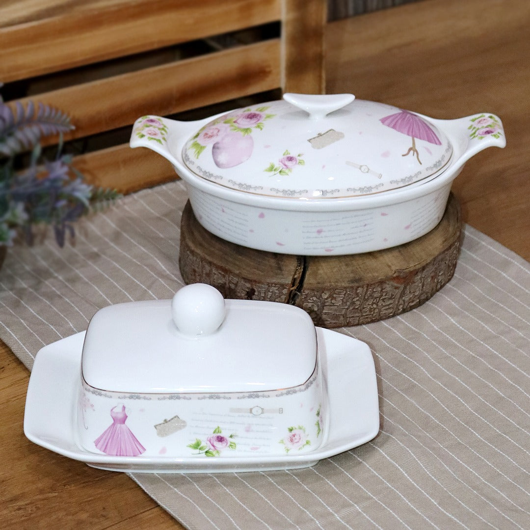 Pink Flowers Porcelain Butter Plate Set