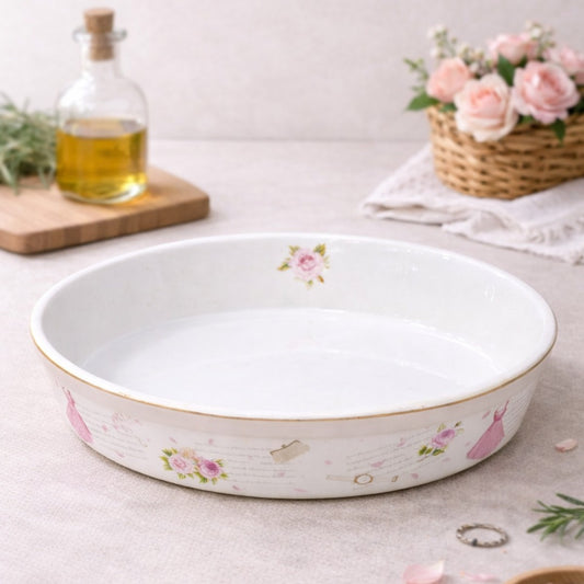 Pink Flowers Porcelain Oval Serving Dish