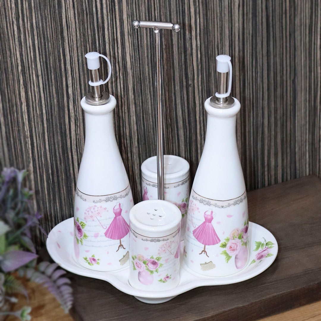 Pink Flowers Porcelain Dispensers Set