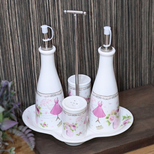 Pink Flowers Porcelain Dispensers Set