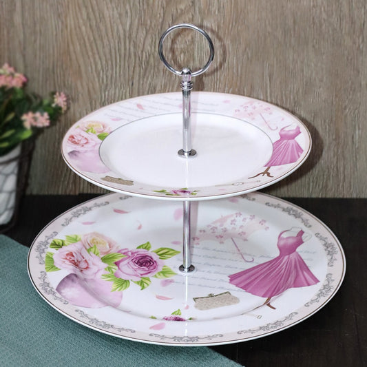Pink Flowers Porcelain Plates Stand