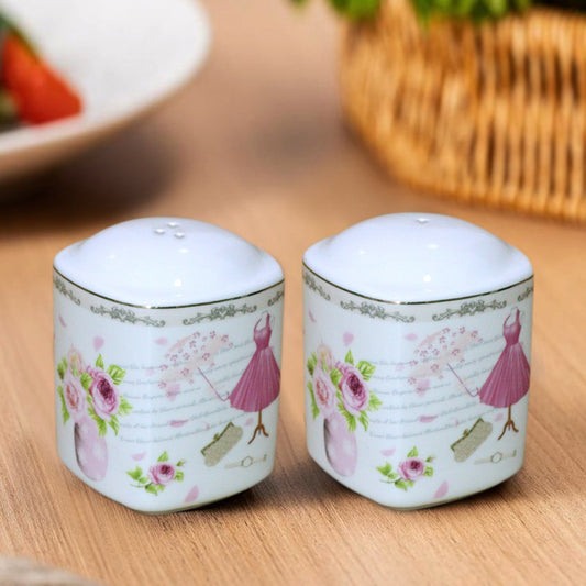 Pink Flowers Porcelain Salt & Pepper Shakers (2pcs)