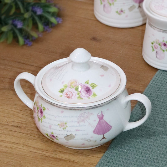 Pink Flowers Porcelain Jar with Lid