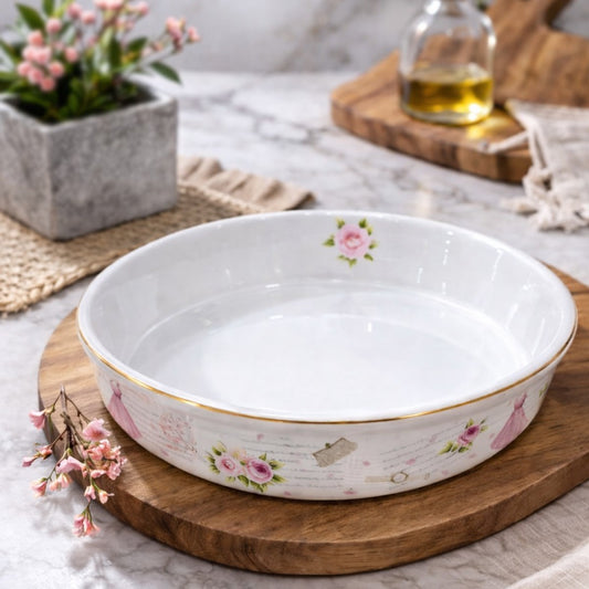 Pink Flowers Porcelain Round Serving Dish