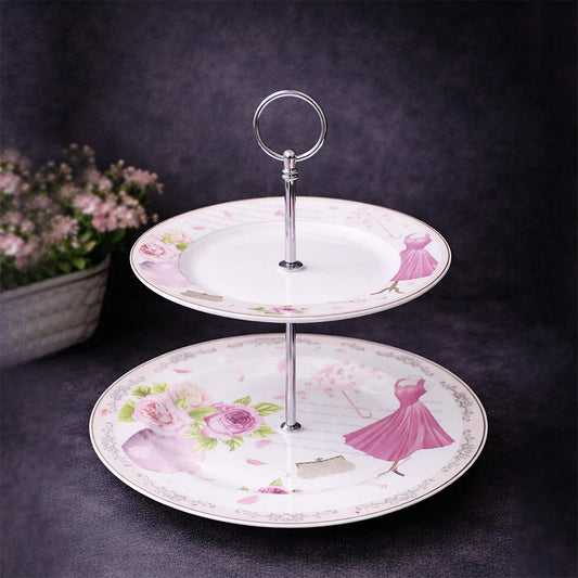 Pink Flowers Porcelain Plates Stand