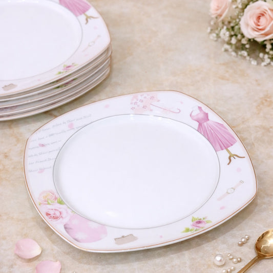Pink Flowers Porcelain Small Plates Set