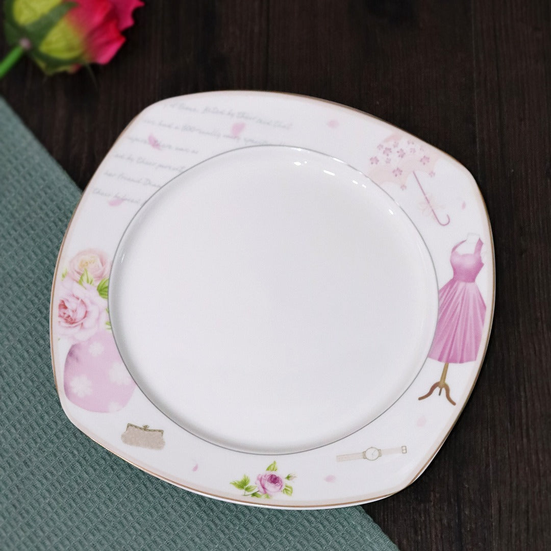 Pink Flowers Porcelain Plates Set