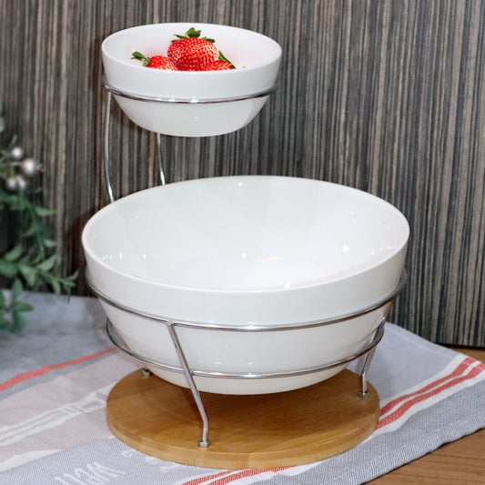 Plain Bowls Porcelain Set with Stand
